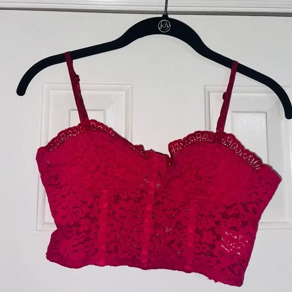 👑 LIKE NEW SIZE SMALL Vibrant Pink Lace Crop Top - Picture 6 of 12